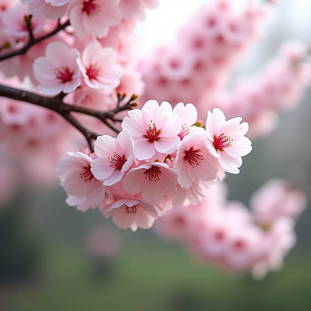 Sakura blossomed realistic tree, with a bird