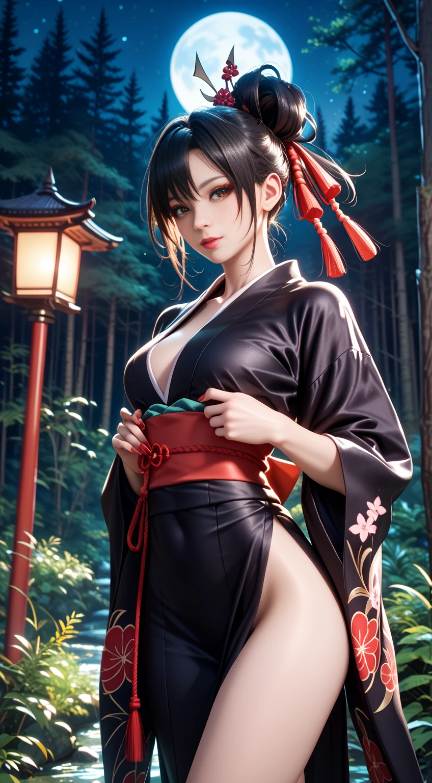 Yelan genshin Impact wearing kimono exposing her top part of her boobs
