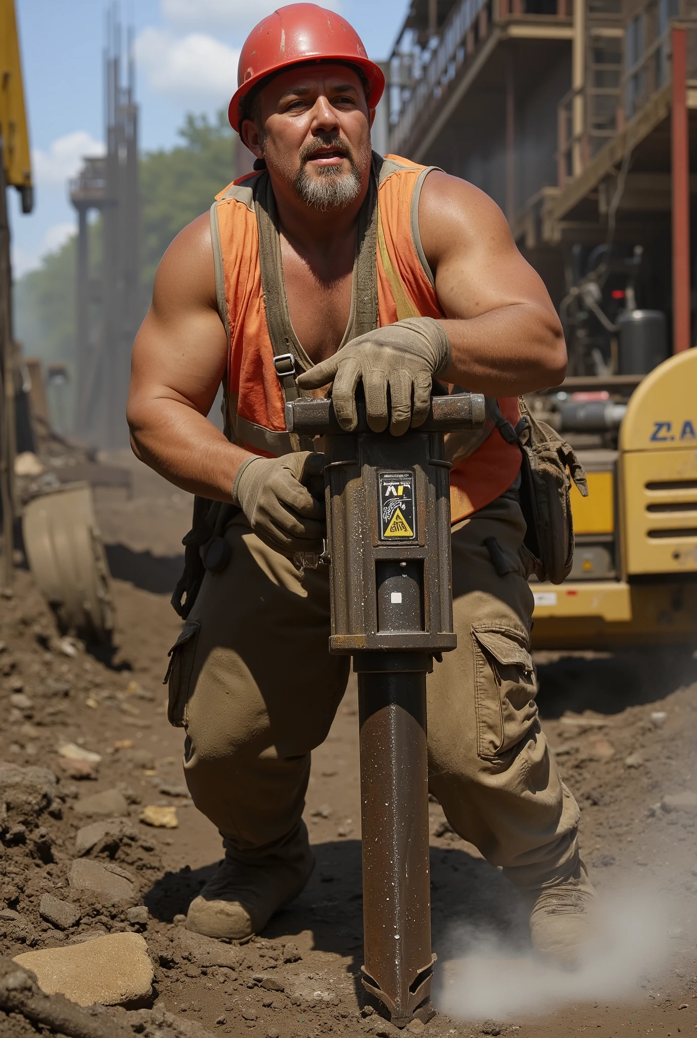 Arafed construction worker with a hammer on a construction site - SeaArt AI
