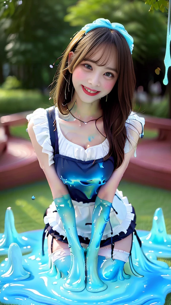 30 year old female teacher,black slime shapeshifter,looking at the audience, Wearing only black underwear、Long hair,170 cm,Slime Girl ,Pretty Face,手部solution,1 woman,body liquefaction,cute appearance,solution,Be confident,Upper body melting slime