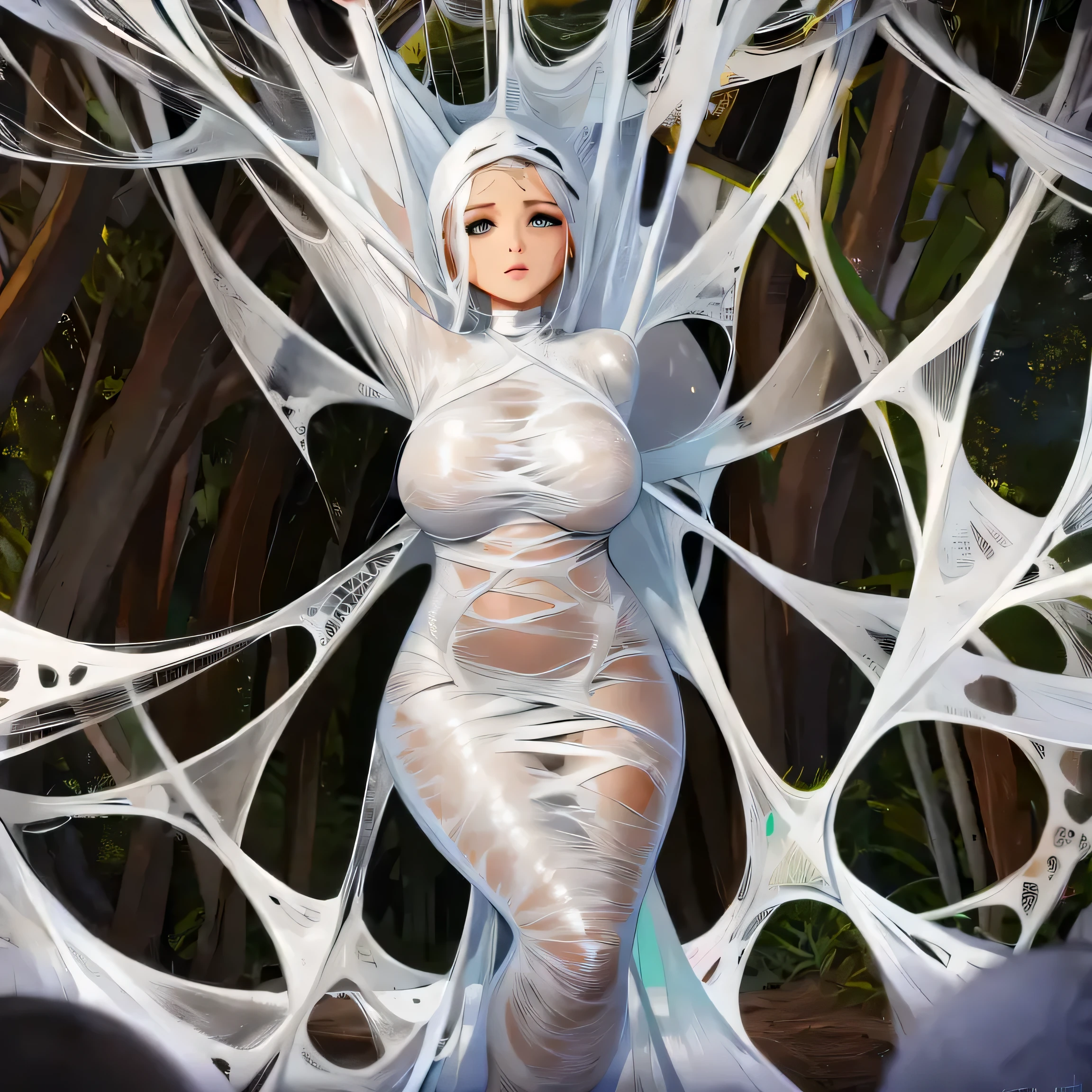 a girl completely entangled in the spider's web