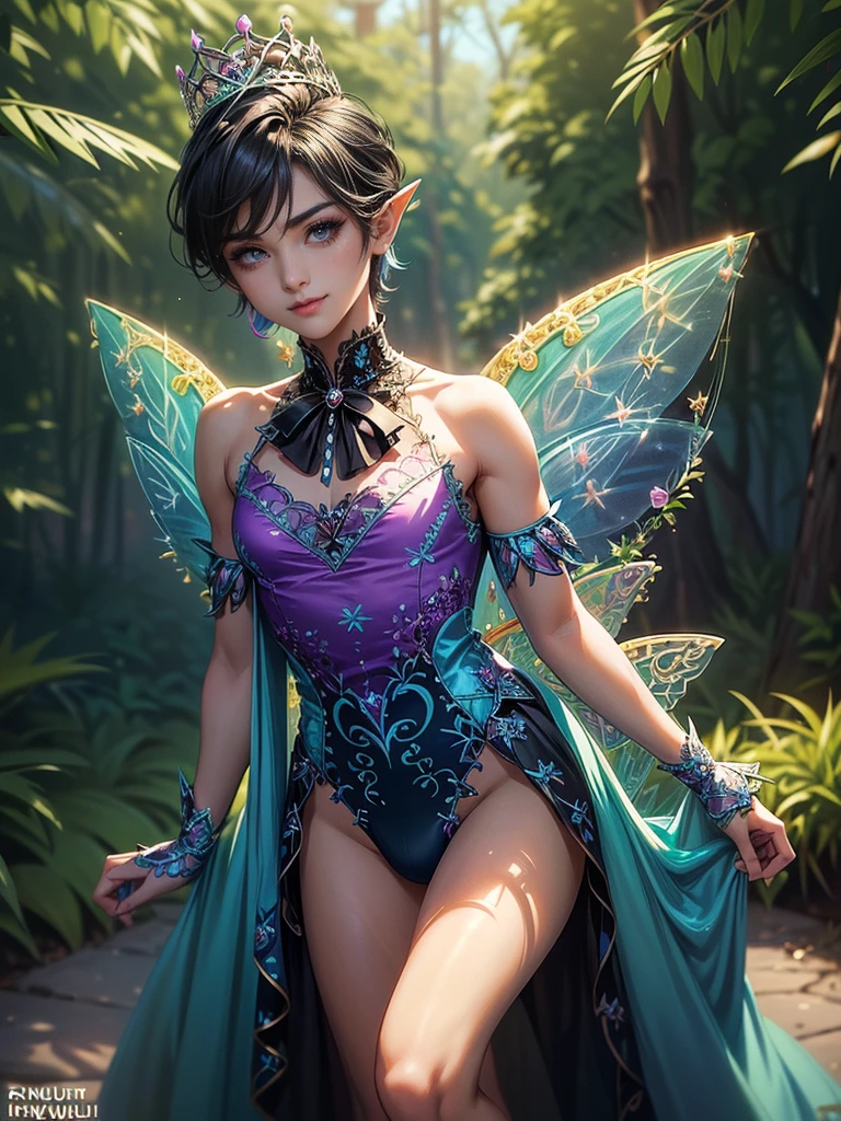 "1 beautiful black fairy woman with African ethnicity. A stunning, ethereal depiction of a mesmerizing Flower Fairy in a fantasy realm. The fairy has delicate wings and is adorned in vibrant floral attire., radiating an unearthly glow. doggystile, surreal, TESO, Panas, highy detailed, Spitz, proffesional, 8k hd, twilight, film, tenebrosa, violent, plein-air, Riu, buttler, chase, Dramatic, vivid, Clima TESO, rendered, epic, twilight, nffsw, Tiered, snowstorm, lightning, disaster