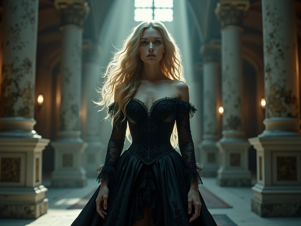 RAW Photos,black light, hair blonde, dark surroundings, Dark masterpiece, mulher fair brown-skinned, SITTING ON A THRONE, throne with thorns, black roses, posing photo, long hair, hair blonde, black witchcraft, red geometric shiny background, full body size, Eastern fantasy theme, Eyes red, underworld, cold stare, Dark clothes, long and tight, fair brown-skinned, color classification, dark illustration, extreme quality, Radiant, extremely detaild, Face ultra detailed, ultra hd 8k, ultradigitality, mythical, black lightning, Conceital Art Portrait of Greg Rutkowski, artgerm, hyperdetailed, intricately detailed Gothic art, dark gothic fantasy style, triadic colors, Fantastic, intricate-detail, opening screen, colors complementary, fantasy concept art, 8K resolution, masterpiece of gothic deviantart, Heavy strokes, soft lighting, Surrealism