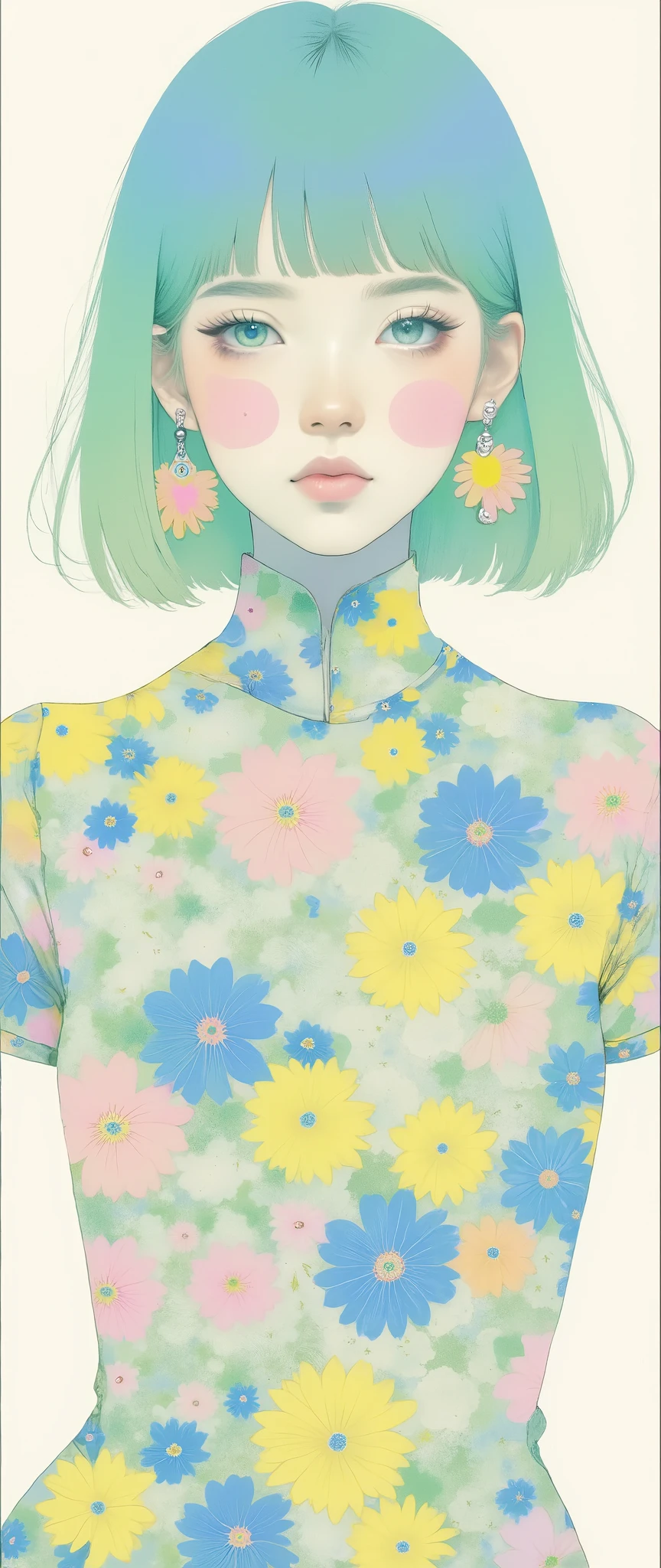 Masterpiece, illustration, Japanese women are wearing pop t-shirts, psychedelic ,Neon Art,Avant-garde,Vector art