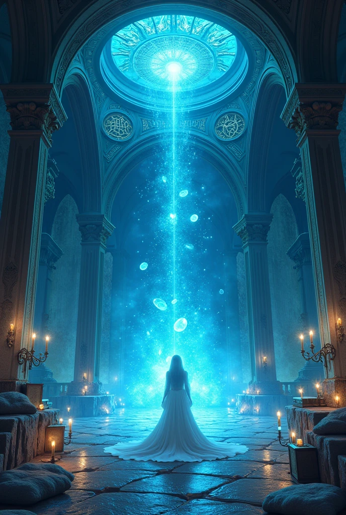 A young woman standing in front of an ancient mansion, with swirling illusions in his hand and a mysterious glow around his body. After finishing the chant, he instantly disappears into the interior of the mansion. The surroundings are filled with a gloomy atmosphere and a mysterious aura permeates the ancient mansion.,in the style of the stars art group xing xing, 32k, best quality, masterpiece, super detail, high details
