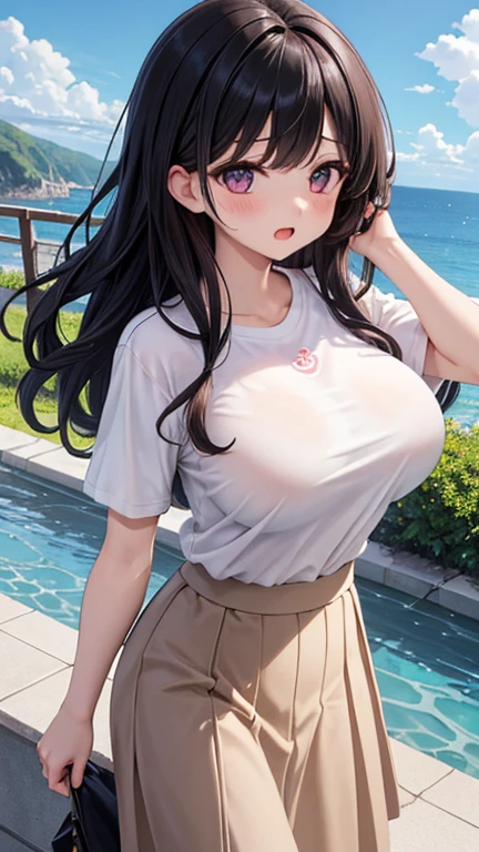 tmasterpiece, Awesome, peeping at the viewer, Realistis, The whole body is in the shot, on the lap, squatt, brunette color hair, long whitr hair, Thorough, large tall, Force real water, White less cloth transparent mini shirt, White transparent thong, beachside, RAWE is very detailed, ahegao, roll eyes, Be red in the face,, Sticky tongue, Vaginal rupture, Leucorrhoea, very Bigger breasts, Grasp your breasts with both hands,spread their legs, sexually arousing, sexual expressio, Glossy glossy skin。Tongue stock,Makeup,cheerfulness,Reflectors,ahegao,Pink eyes,Heart earrings,1,Solo,Female pervert,hair flower,Long hair,multicolored hair,Shiny hair,