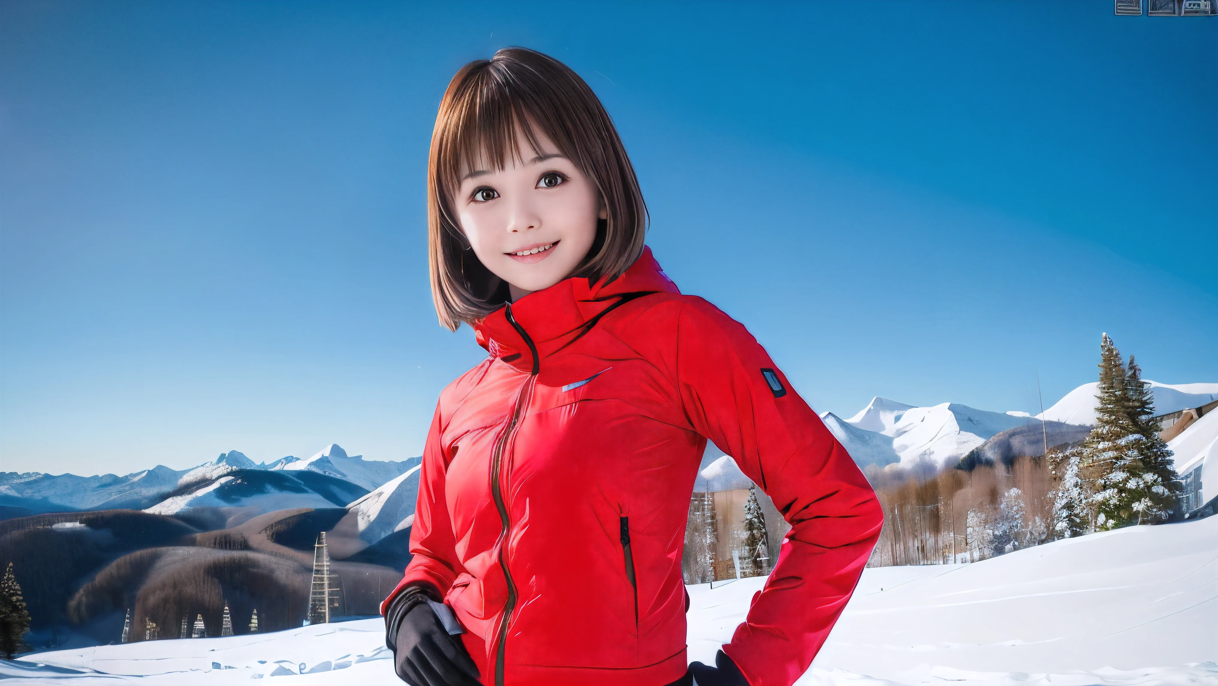 (Face shot of one slender small breasts round face brown short hair with bangs girl in long sleeve and long pants colorful snow board wear without logo:1.5)、(One girl is looking over there with small smile:1.5)、(Snow Ski Garden:1.5)、(Beautiful sunset red sky 1.5)、(blurred background:1.5)、(Natural light:1.5)、(8k ultra detailed master piece:1.5)、(perfect anatomy:1.5)、(Photorealistic stick:1.5)、(Raw photo:1.3)、(highest quality:1.5)、(High resolution:1.3)、(Delicate and beautiful perfect face:1.3)、(Delicate and beautiful eye air skin:1.3)、(Real Human Skin:1.3)、((thin legs))