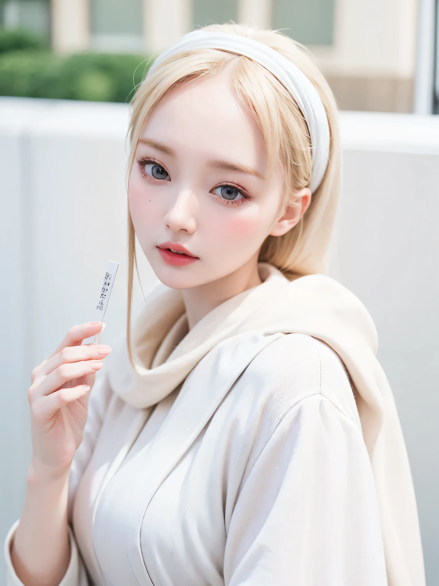  Instagrammer、Trendy fashion sense 、Model woman, pale  white skin like porcelain ,  focus on face    ,   soft portrait shot 8K , pale young girl,  white skin like porcelain ,  ,   pale milk-colored porcelain skin  ,   K-pop karina style 、Around town、portrait、Urzan
