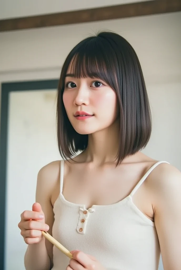 (Highest quality、8K、32k、masterpiece、Hmph:1.2)、Cute Japanese Women Photos、Long sleeve dress、Very short hair、Photographed in natural light、Upper Body、Surface Focus、Simple Necklace、In front of a white door、From above、Looking at the audience、Mix 4、(8K、RAW Photos、Highest quality、masterpiece:1.2)、(Realistic、Photorealistic:1.37)、1 Girl、Photon Mapping、Physically Based Rendering、good looking、Excellent image quality、High resolution、1080P、(Pretty face)、(Detailed facial depiction)、(Detailed explanation of the hand setter muscle area)、(Detailed CG)、Dirty hair、masterpiece、Rich details、(exquisite features)、(Best image quality)、(masterpiece)、(Detailed eyes)、I look forward to seeing you、Delicate clavicle、Various poses