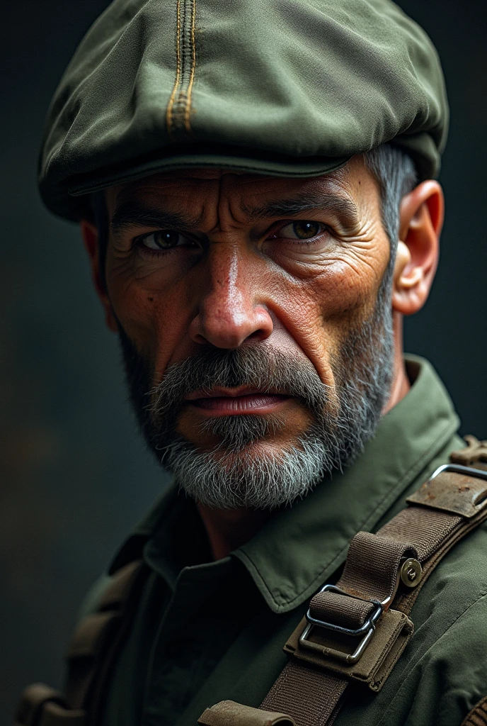 (Professional 3D rendering)(imagem em 4k)(Apocalyptic scenario with a main male character, com bigode e sem barba, e o corpo de robo)