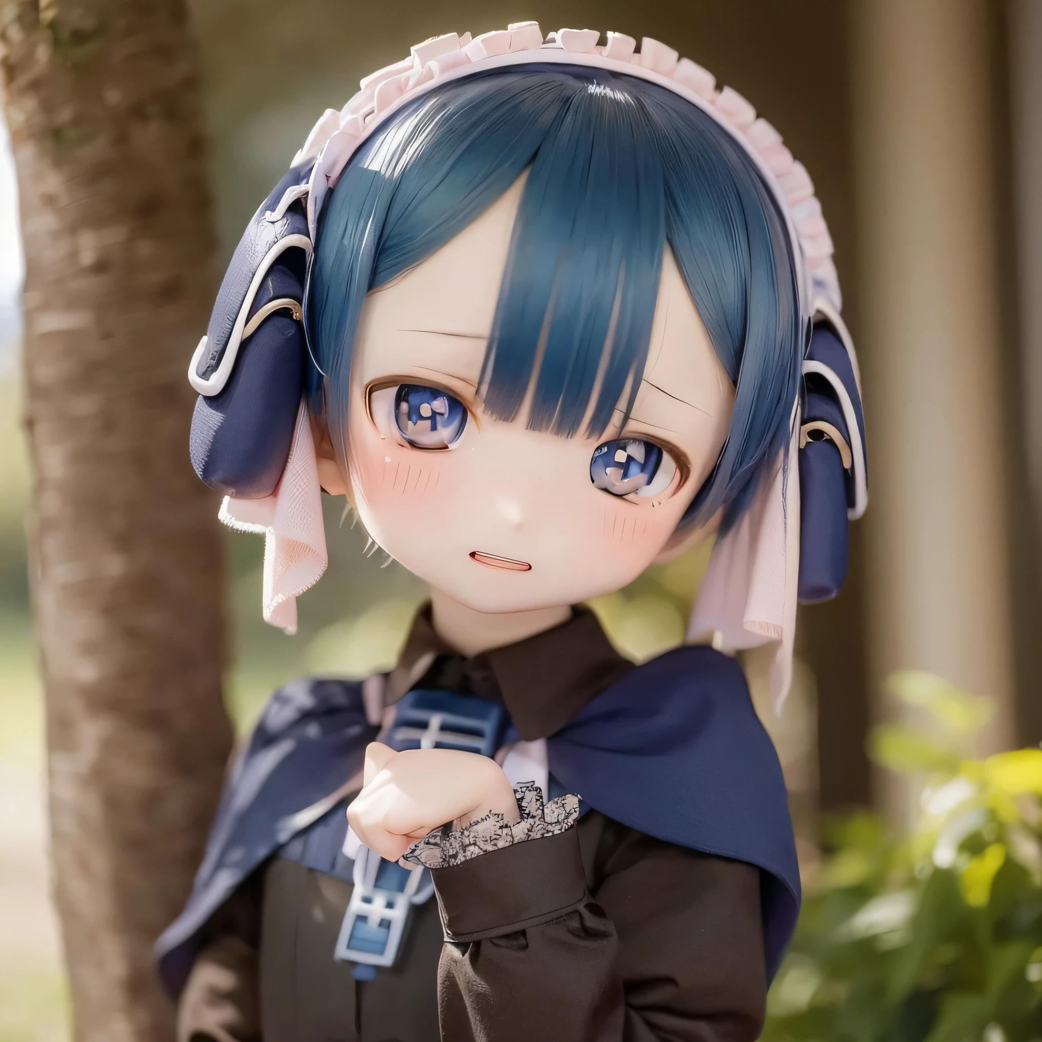 ( top quality , kampala , muffler girl :1.2), Extremely Detailed Red Hair , realistic :1.37, Made in Abyss ,( top quality , , 4K, Extremely Detailed Red Hair , muffler girl :1.2), realistic , Blue Hair , bright color, Concentration , Studio Lighting , Extremely Detailed Red Hair explanation, , professional hips that feel good against the skin , Anime, Shades of blue, natural light, girl , Blue Curly Hair, flat chest, Gothic Costume, innocent expression , Elegant Exterior , has long eyelashes 、 Looks like a face {x} , Expressive eyes , rosy cheeks , soft lighting , often wear gothic ta clothes 、 showed me my legs in that costume in high resolution 、(((かわいい立ち pose ))) (((((whole body))))) 、 dress 、((((( chibi))))) Laughter、 pose