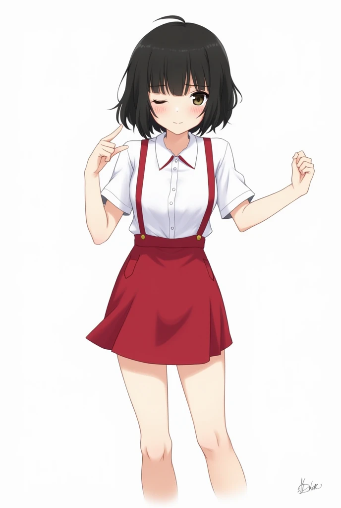 masutepiece,Best Quality,Upper body,1girl in,Highly detailed red collar_Shirts and flares_Skirt as a material 2,Yellow theme,Flat color,polarity,Base Mohawk,Small breasts,Black eyes,heart in eye,Cowboy Shot、