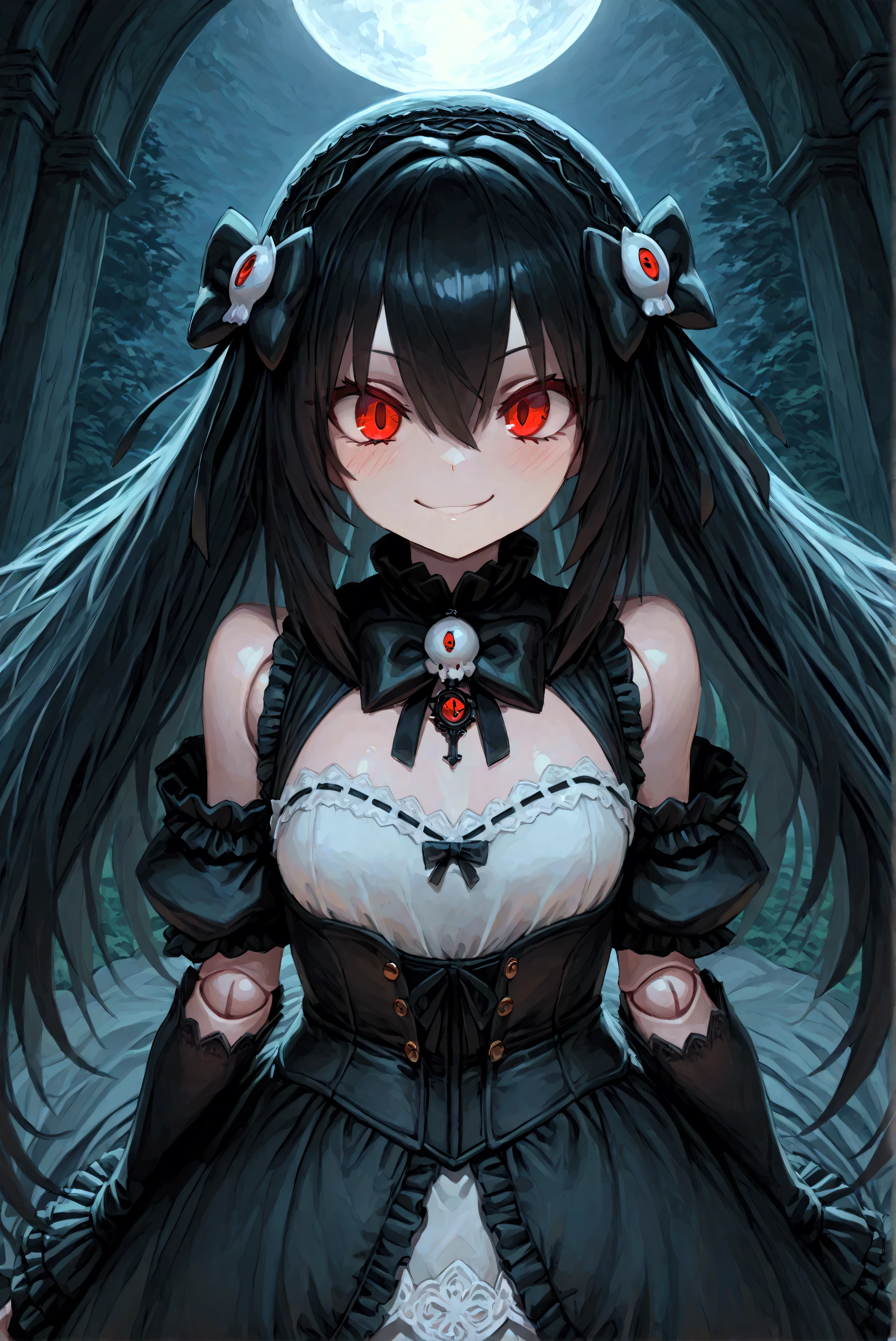 (highest quality, 4k, high resolution, masterpiece: 1.2), very detailed(masterpiece), best quality, expressive eyes, perfect face, ((Masterpiece, best quality)), edgQuality,glossy,awoman in a black and white dress,ribbon,lace,goth print , woman wearing a GothGal outfit,(best quality:1.2), (very aesthetic:1.2), (absurdres:1.2), (detailed background), anime fair skin extra detail kugu highless detail kugu high resolution best quality magazine gothic Doll Girl fear mad,redeyes, long hair black hair grotesque horror dark moon eye marei crazy gothic bitch smirk, white skin, HDR,UHD,8K, slender, glamor, doll joints, straight hair, medium hair, black hair
