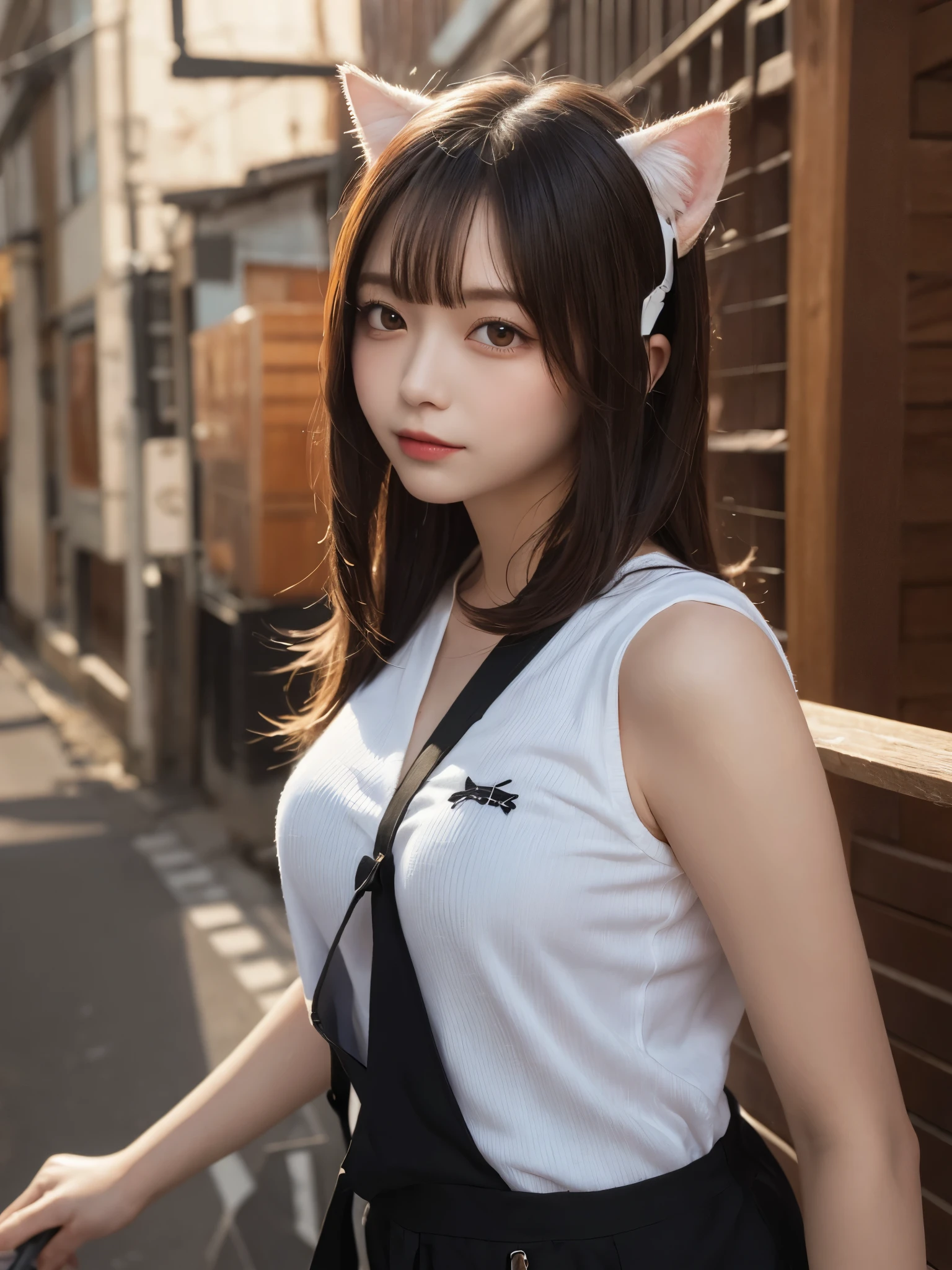 masterpiece, highest quality,, Sakura is exposed ○ (Umamusume),, (cl○se-up:1.2), rain, cl○ud, cl○udy, shad○w,, seri○us, Raise the hand, armpit, cl○sed m○uth, m○uth h○ld,, epaulet, black gl○ves, No sleeve, yell○w neckerchief, shirt, tying hair,