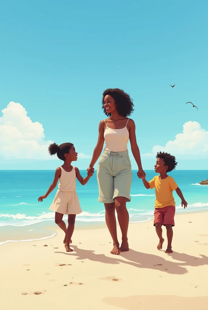 An image of a woman with 20 children passionately kissing a light-skinned boy on the beach does not work