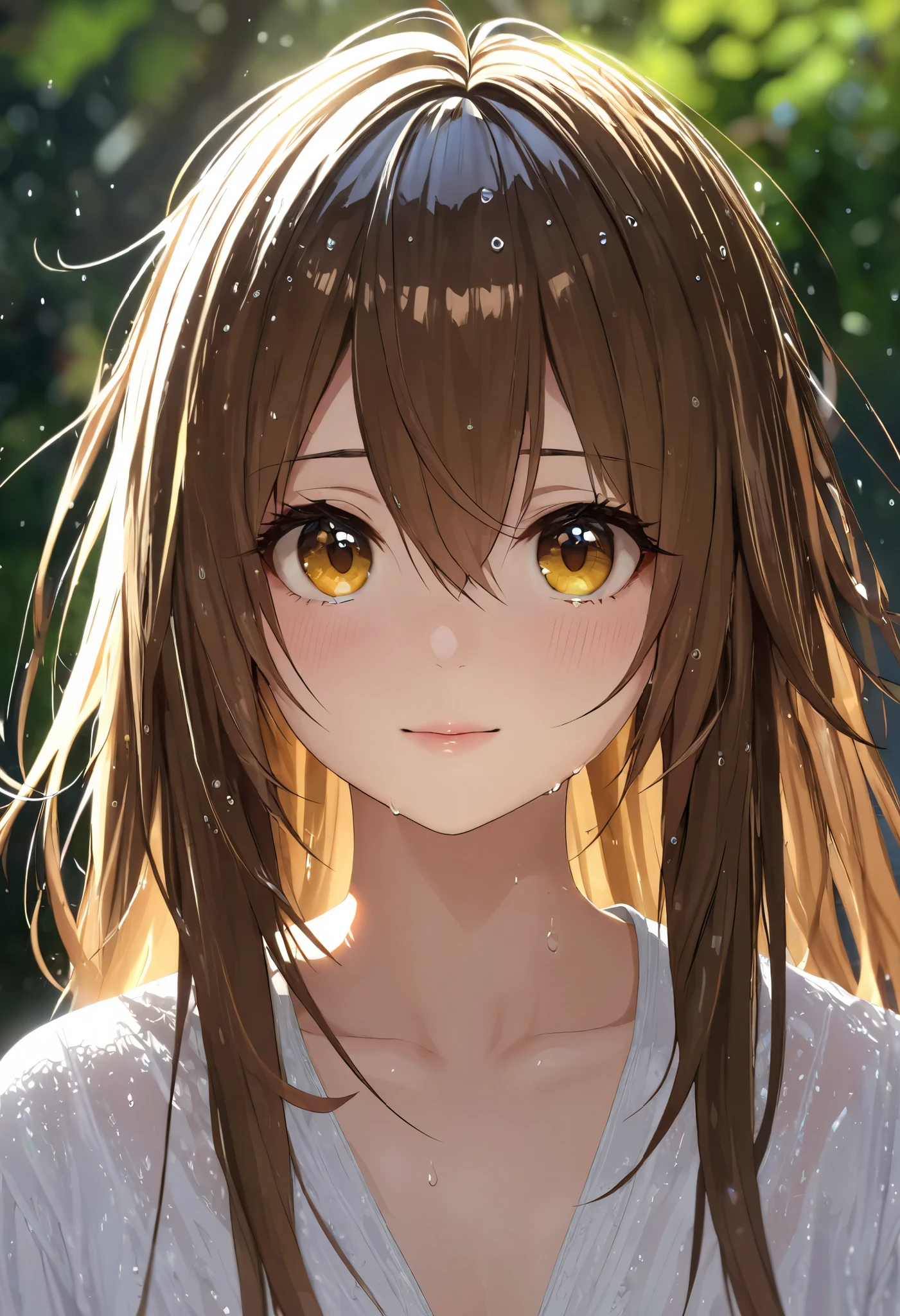 streaked hair, ahoge, wet hair, Impressionism, ray tracing, backlighting, masterpiece, accurate, textured skin, high details, high quality, highres, super detail, 1080P, detailed face, detailed eyes, detailed 5 fingers,