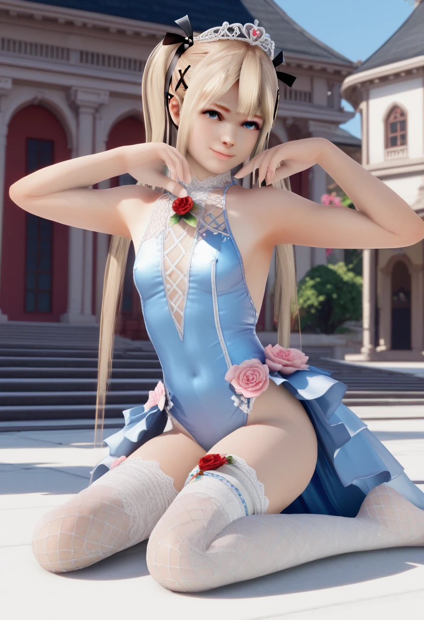 Marie Rose ,   Evening Dress , Opera House, score_9, score_8_up , score_7_up , zPDXL3,(wedding leotard,  thigh high socks, Sleeveless),( Provocative Poses:1.4)