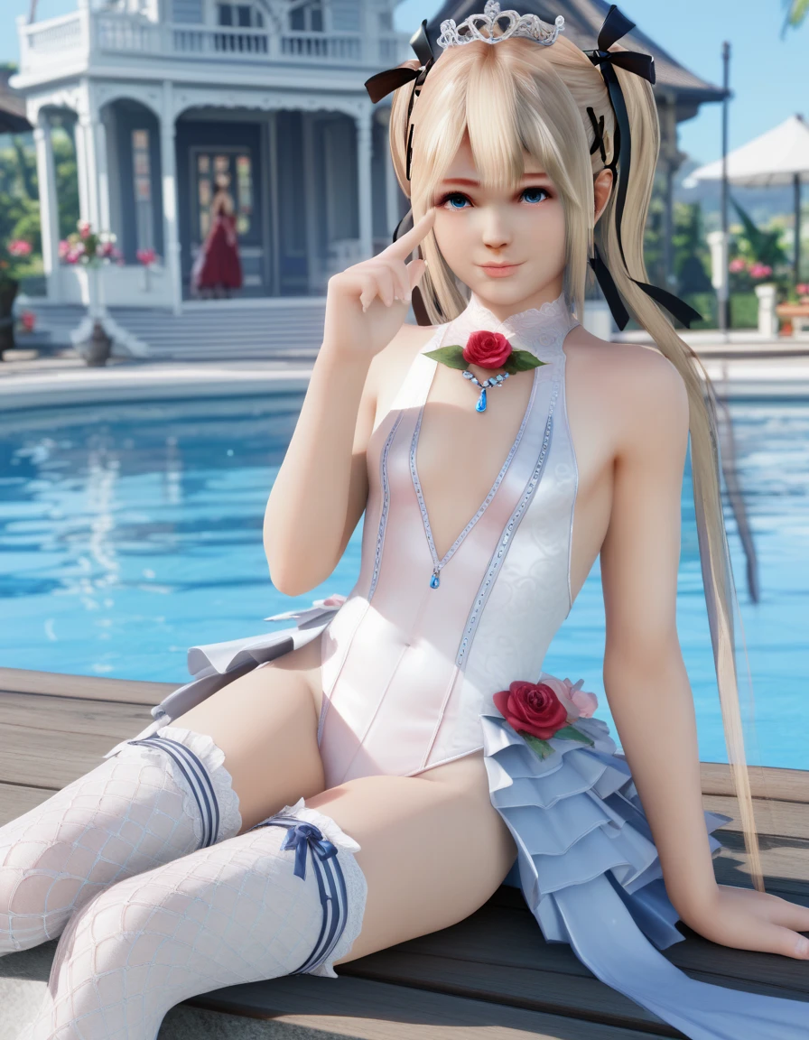 Marie Rose ,   Evening Dress , Opera House, score_9, score_8_up , score_7_up , zPDXL3,(wedding leotard,  thigh high socks, Sleeveless),( Provocative Poses:1.4)