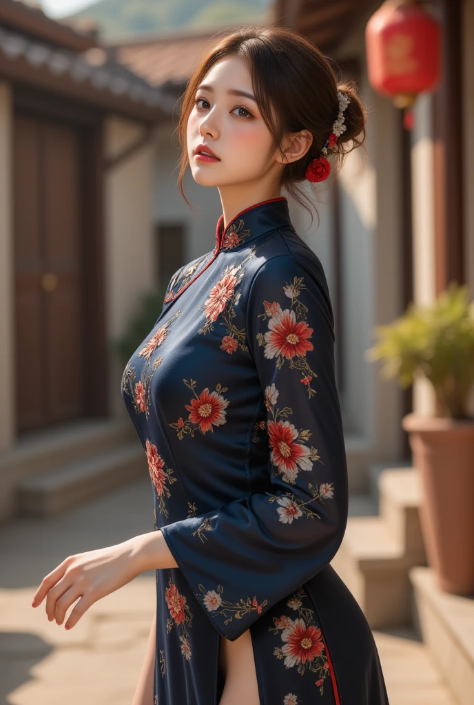 /*Quality writing*/
of the highest quality, 16 K, masutepiece, hyperdetailed face, very detailed lips, Detailed eyes, Realistic pupils,
BREAK,
/*Characters and expressions*/
Extremely beautiful girl, Asian Girl, 1 girl, Light on Face, (chinese bun hair), ((Very sweet smile)),
BREAK
/*garments*/
(((Colorful embroidered cheongsam))), ((chinese traditional dresses)), qipao dress, one piece dress, White high-leg panties, Spread legs、Show panties,White panties,Camel toe
break
/*the pose*/
(Lift the hem of the skirt, Lift the hem of the skirt with both hands, Lift the hem of the skirt yourself), nice hand, Perfect hands
break
/*Angular posture*/
Shanghai Street, Cowboy Shot, Looking at Viewer