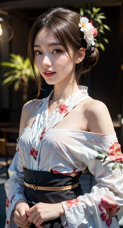 15 years old、woman、whole body、Evil Smiley Face, Red eyes, Iris, shrine、Small breasts、White Floral Shrine Maiden、purse、Chest empty