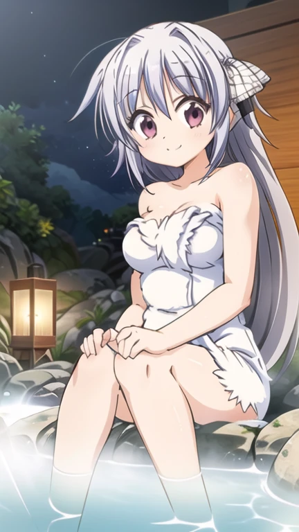 One girl,Nozomi、Gentle expression、smile、Welcome、Cute pose、Pastel-colored sexy swimsuit、nsfw,Ocean、beach、night、Illuminated by lights、Sitting、Leg spread、from below,A complete depiction of the human body、masterpiece, Highest quality, Game CG, ultra detailed、highres、extremely detailed CG
