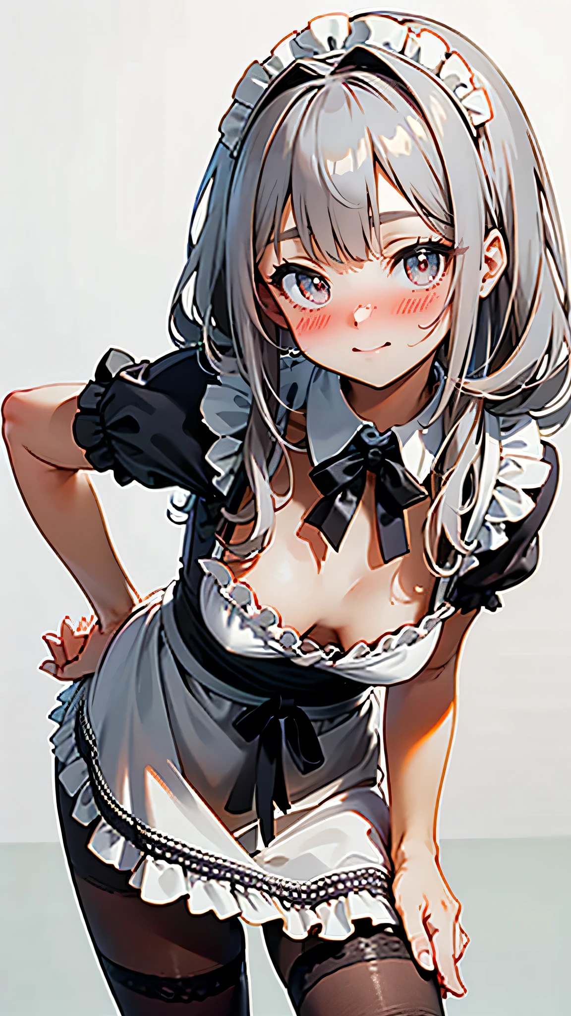 NSFW,koneko toujou (dxd),Gray Hair,short hair,(Maid clothes:1.2),(cropped:1.5),Micro Mini Skirt,garter belt,Embarrassed,blush,(Perfect hands),(Perfect Anatomy),(masterpiece),(highest quality),living,Bow-legged