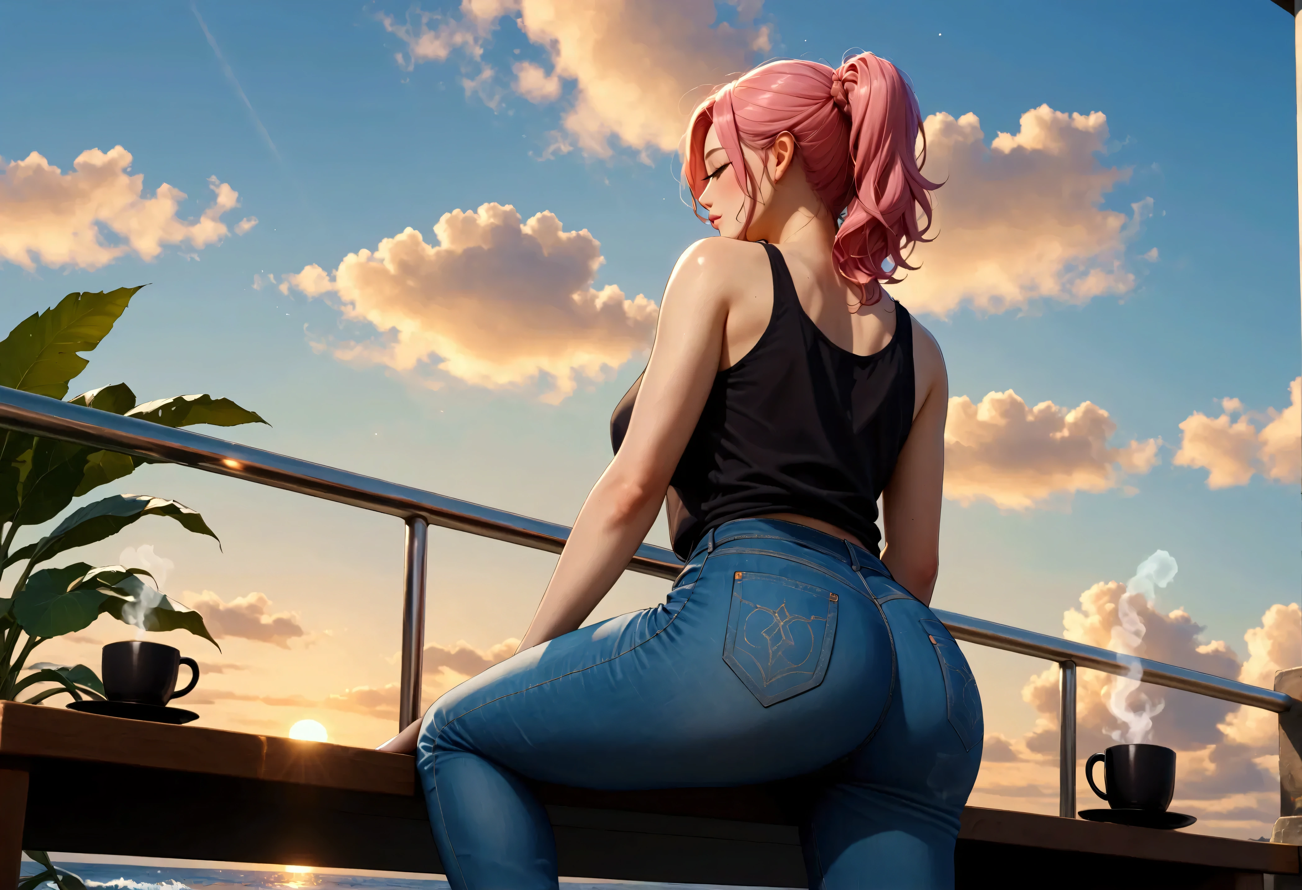 solo, 1girl, 4k, ,Lens flare, pink hair ,  4k, 8k, best quality, masterpiece, hyper detailed, intricate detail, 1boy, 1 girl, detailed, Detailed fuchsia hair ++, detailed pink eyes ++, raytracing, scene girl, scene outfit, streaky hair, long hair, twin tails, huge breasts,  tattoos, hairclips, scene hairclips, sparkles, twin tails , tiny waist, tiny waist, bimbo, evil smirk, ass, cat ear headphones, feet, perfect feet