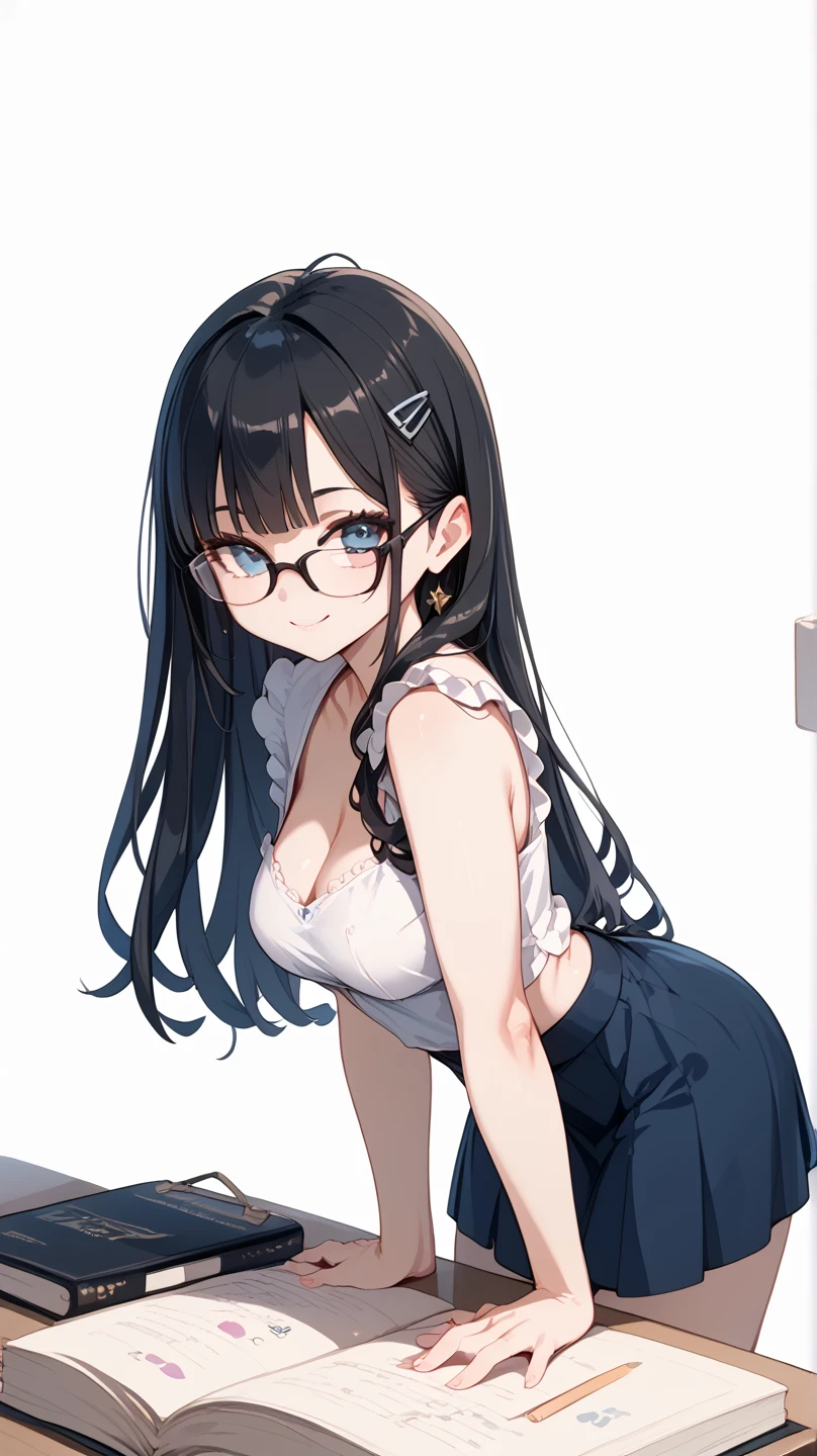 Black hair, glasses, 