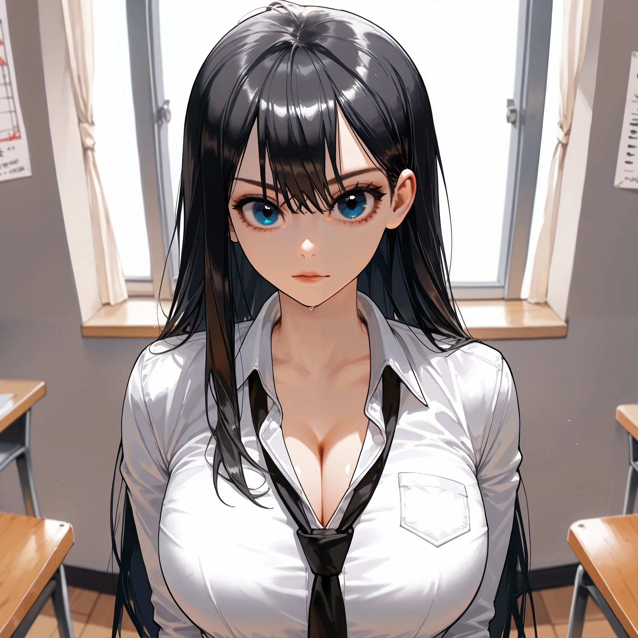 Amazing portrait of a sexy classmate who is emo and unruly and not paying attention to class and is playfully staring at viewer with a seductive look
