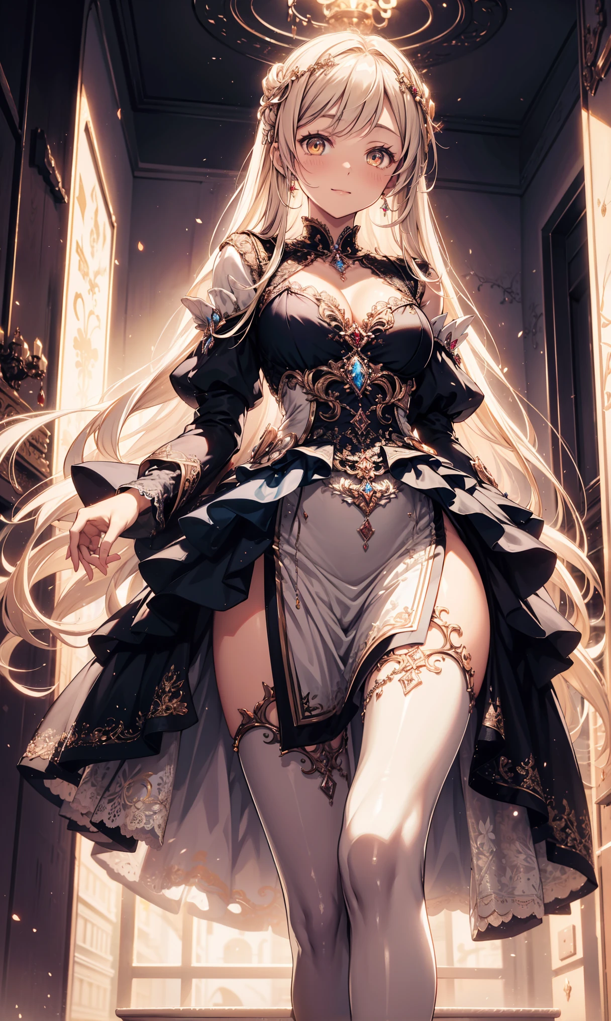 8k, anatomically correct, super detail, masterpiece, high details, best quality, Extremely beautiful,Big Tits,Complex body, Complex outfit, Complex latex set, Robe. Extremely high detail, Complex and detailed lace set, Lace Lingerie, Complex suit, Complex clothes, Complex costume design, an Complex dress, high quality, In clothes! Complex, Complex dress, Complex embroidery,Complex衣装, Metal Chain,corset, 金と鋼のComplex, Bronze Biomechanical Garment, Wearing many medallions, Harness, Complexセット, Glamorous clothes, neck,, jellyfish Head ornament, Forehead Jewelry, elaborate ornate Headpiece, hair ornaments, high quality, intricate chrome Head ornament, Headpiece, Ultra-Realistic Fantasy Tiara, Head ornament, mesh Head ornament, Sparkling Hair, flowerのついたハイヒールを履いた女性がいます, Floral Burine, Floral Couture, Heavy Metal Rave Shoes, High Shoes, Lace and ribbon, Fine legs towering over you, ケーブルとflowerに包まれて, falling cherry blossom pedals, tall gladiator sandals, Fine legs, flowerに包まれて配線, Floral Dream, flower,