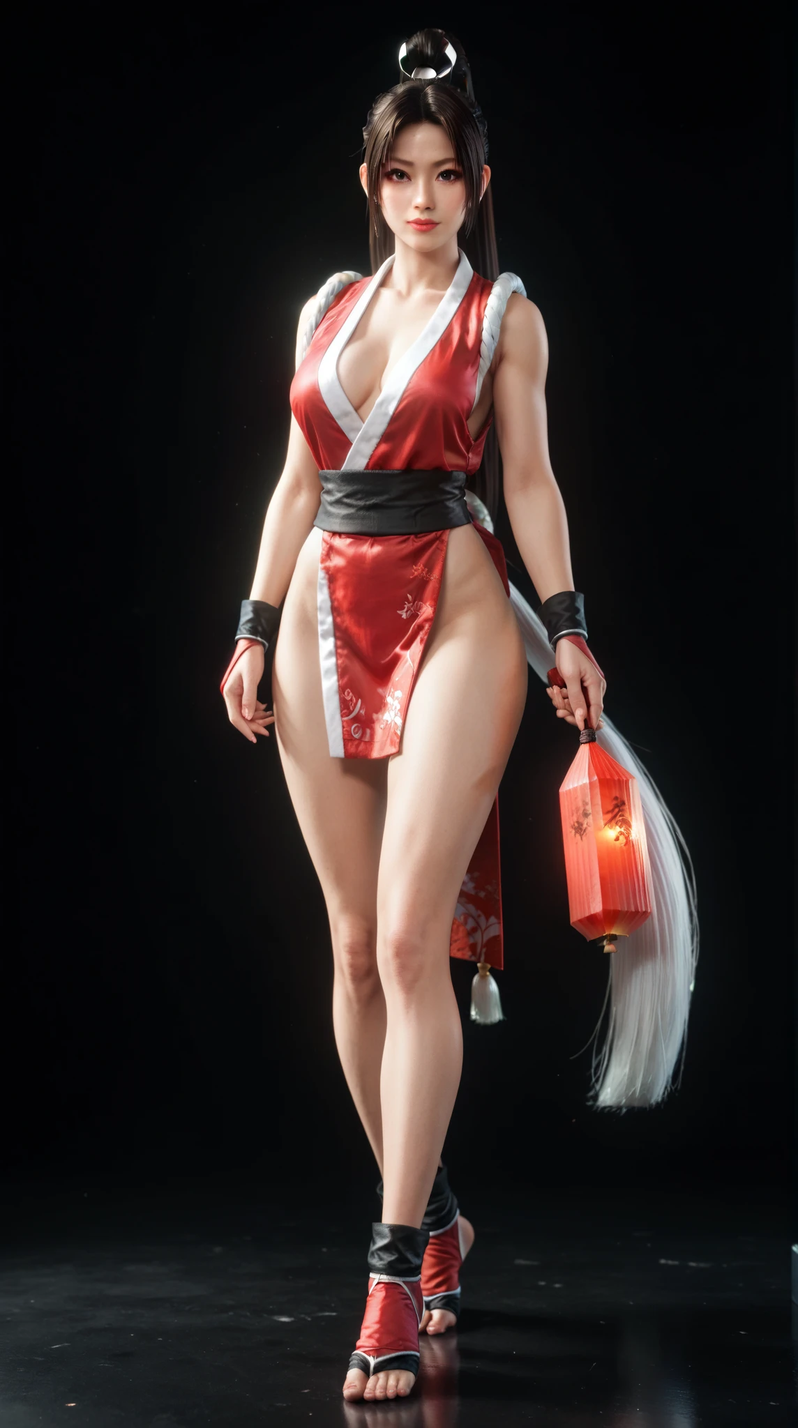 Good quality, best quality, masterpiece, 8k character, sexy female character, a female ninja, white hair, long hair, tied in bun, hair clip, lusty expression, red eyes, American face, detailed face, short nose, American girl, USA woman, sweating, a tight dress, sexy ninja uniform, sexy dress, straps ited all over the body, XXL extremely unnatural big , toned stomach, sexy, very revealing dress, bra and panty like dress, tight dress ,dead or alive style, 3d style, moonlight in background, dojo temple in background