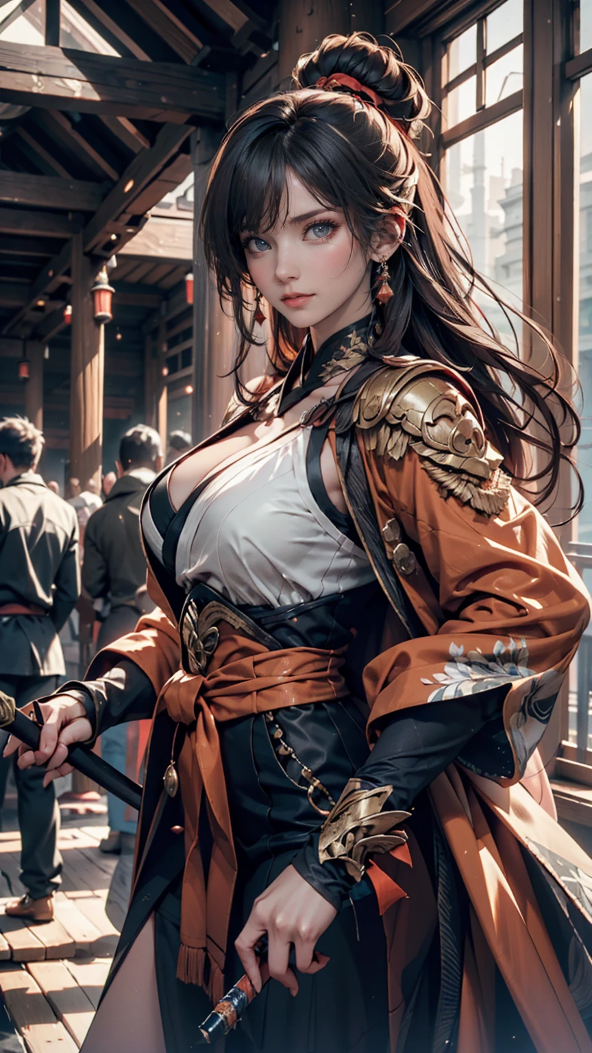 (Highest quality), Detailed Background, Oriental nobility,Warrior Girl,Martial Arts,has a halberd,They are, Monster Army