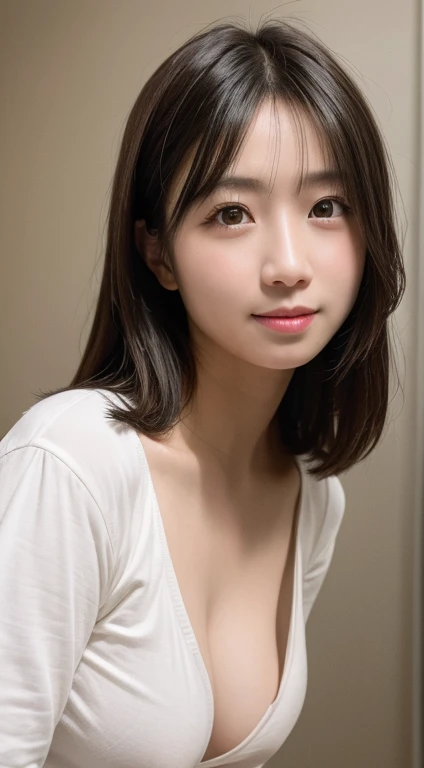 masterpiece, highest quality, 8k, People who are bad at organizing, (Upper Body:1.4), White shirt, beautiful girl, Pretty face, Looking at the audience, smile, Ultra-realistic, High resolution, photograph, Sharp focus, High resolution, Face Light, Dynamic Lighting, Cinema Lighting, Professional Shadow, Simple Background, Best details, Very detailed, Very detailed, Fine details, Real Skin, Delicate features, Detailed face and eyes, Sharp pupils、Realistic student