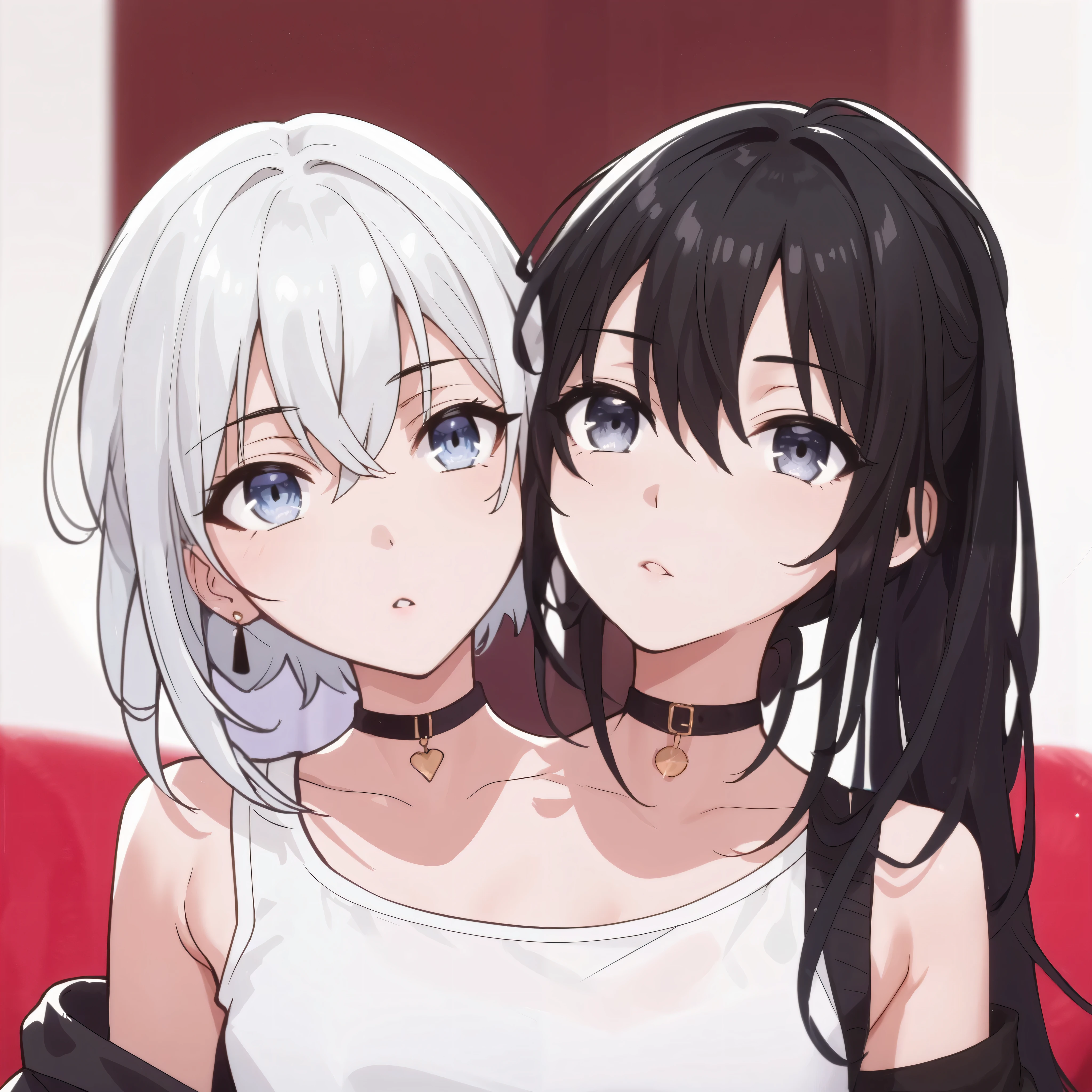 Two heads, Two tall, skinny heads . White hair, black hair, big boobs .