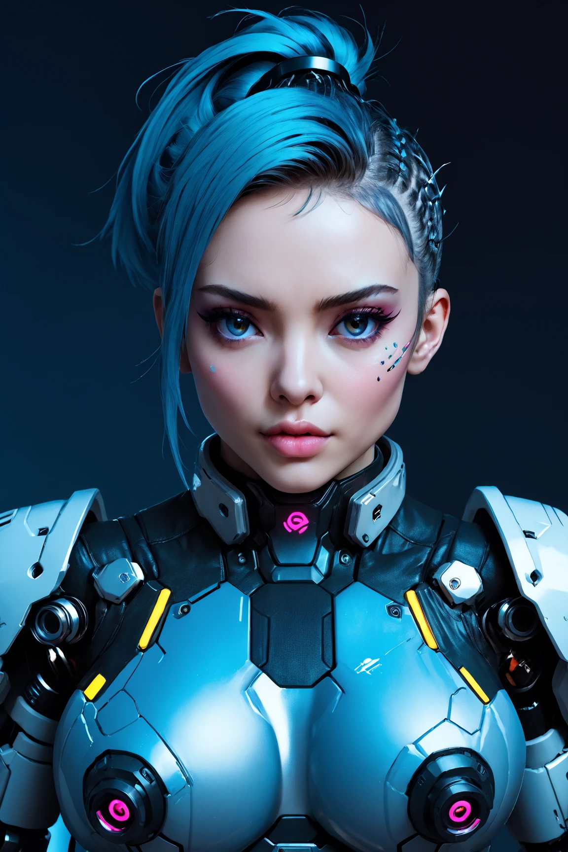 Portrait of a cyberpunk cyborg girl with a beautiful face,  very detailed on trends,  cinematic lighting, Greg Rutkowskiによるデジタルアートペインティング