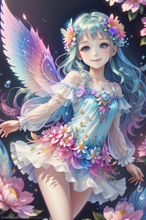 Into a fantastic world、Mystical fairy、Play with a smile、Transparent feathers、beatiful backgrounds、Bright background、Shining Fairy