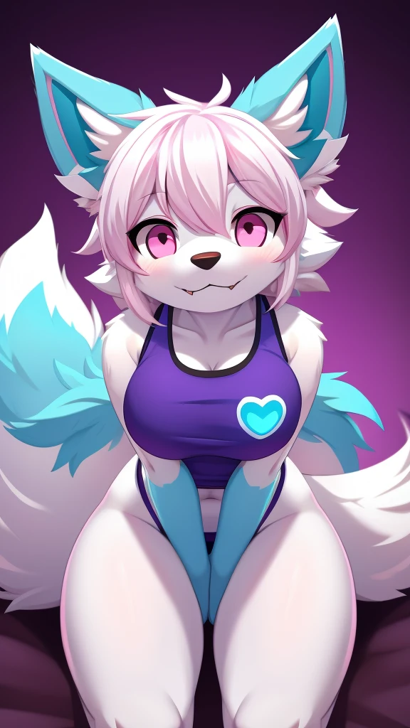((face painting)), ((masterpiece, best quality)), (anthro furry:1.3, anthro:1.3, hairy:1.2, female solo:1.2, neckline, ahegao), by teranen, (coffeesoda:1.1), teranen, fox, anthro, female, solo, pleasure face, Breathless, pink right iris, pink left iris, pink body, big boobs, chubby, white hair, white bangs, pink hair, pink ears, (neve_meio environment), chest fluff, heart eyes, ((SFW)), vore, fangs