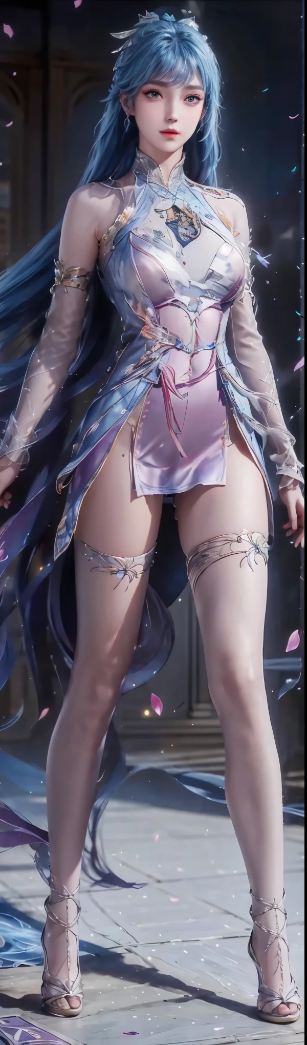 (1 girl:1.3), alone, __whole body__, official art, unified 8k wallpaper, super detailed, Beautiful and beautiful, masterpiece, best quality, raw, super detailed photos, best quality, ultra high resolution, photorealism, Sunlight, whole body肖像, amazing beauty, delicate face, vibrant eyes, (from the front), Detailed face, Gorgeous, highly refined skin, Realistic skin details, Visible pores, sharp focus, volumetric fog, 8K Ultra HD, SLR camera, high quality, film grain, White skin, photorealism, black hair, black hair, Chest, open eyes, Slit sleeves, skinny, transparent, pink, ((Transparent underwear:1.4)), transparent panties, pink, twisted braids, long braids, jewelry, Gold fittings, Gorgeous配饰, complicated, sexy eyes,delicate lips, long hair, medium Chest, Sexy long legs,Nice shoes,gray background, close your lips, petal, peach blossom, Rabbit ears, pink Rabbit ears, Permanent installation, standing posture, ((whole body照:1.3)),Keep your eyes on the camera