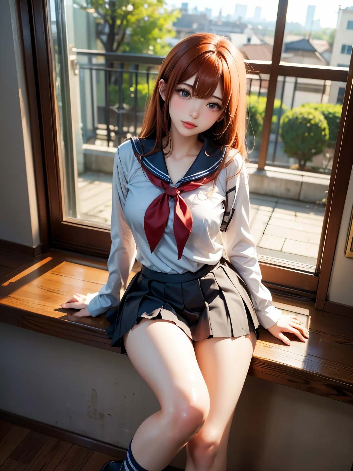 there is a woman sitting on a couch wearing a uniform, young gravure idol, of a schoolgirl posing, young pretty gravure idol, seifuku, realistic young gravure idol, wearing japanese school uniform, japanese girl school uniform, japanese school uniform, young sensual gravure idol, cute schoolgirl, chiho, of a youthful japanese girl