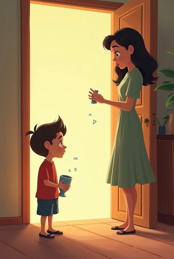 Make a mom with a bubble telling to his son that “it’s time to go to the supper market”