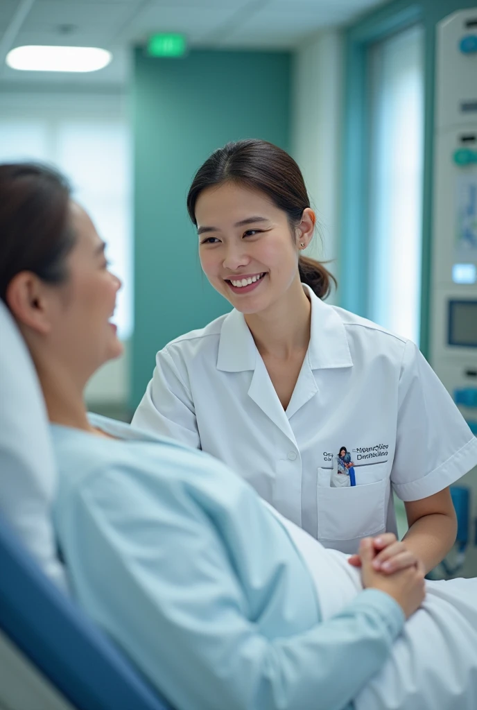 a picture、Within 1 meter range、Nursing homes、doctor、Rehabilitation Staff、Rehab staff wearing jerseys、during daytime、nurse、Bright workplace、Serious people、a smile、supportive、faithful、Staff gather and chat、Ultra-realistic、Super Real、Frontline of welfare and medical care、You can understand facial expressions well、
