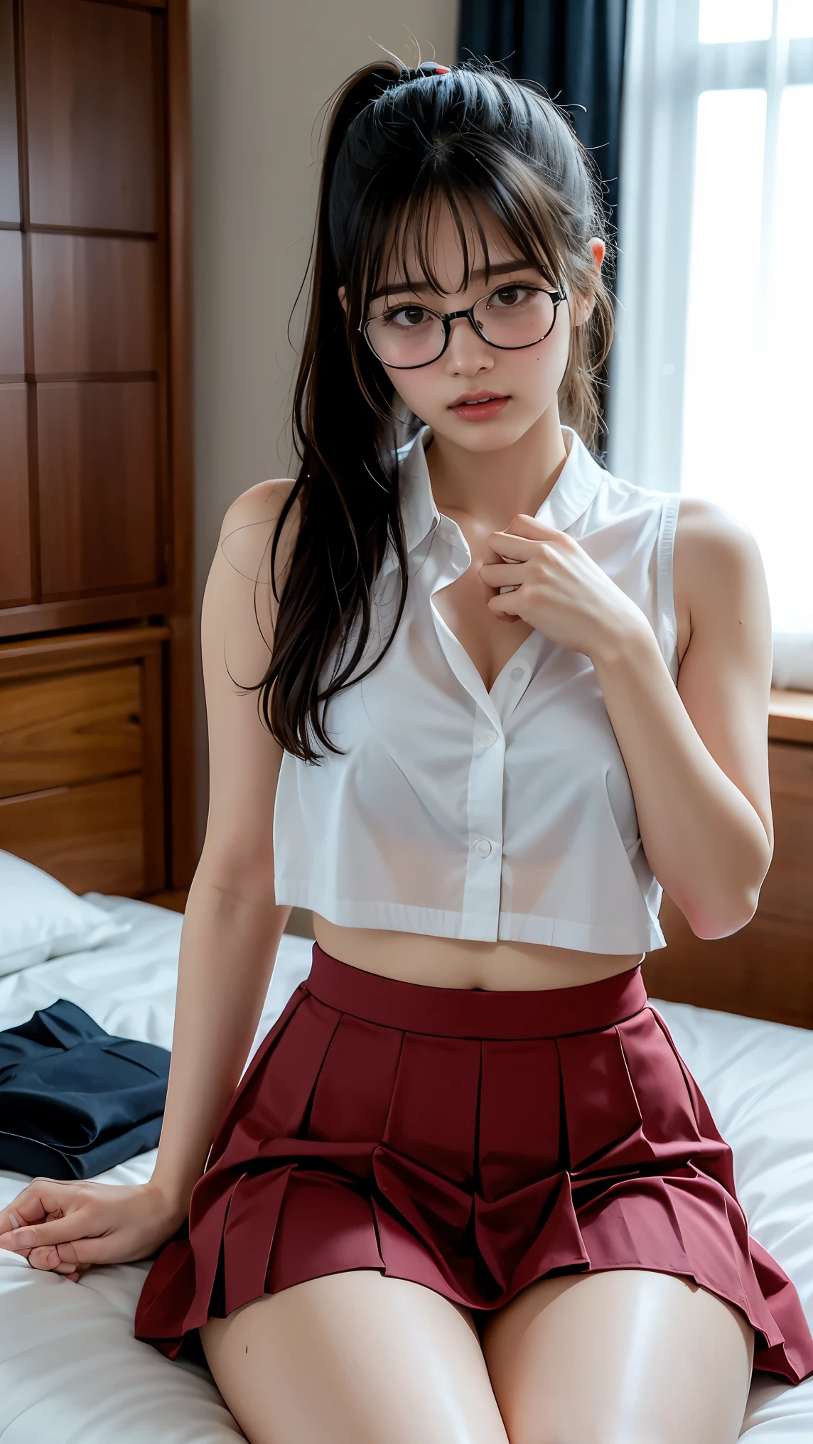 (score_9:1.5), score_8, tag1, tag2, Hyper High Resolution , 4K, Alone, Sexual forms of young high school students and gorillas, Detailed Pretty Face , shy, orgasm, Swollen cheeks, sideways, Find another side , ponytail hair , sweat, Black blazer, white blouse, red ribbon, pleated skirt, black socks, loafers, tea hair, Center of chest, ([ wide hips:1.4), detailed glossy (Soft thick thighs :1.3), cross legs, raising legs above the head , Transparent pee, skirt lying on a bed in a modern apartment , white thin string micro panties that stand up steam (Slightly:0.7) visible, wet scrub with focus , Hide Your Eyes, Full Nelson, folded, reverse suspended congress, Lift People , ( wearing glasses :1.2), over your head , perfect lighting, Touch the perfect bright , Thin legs