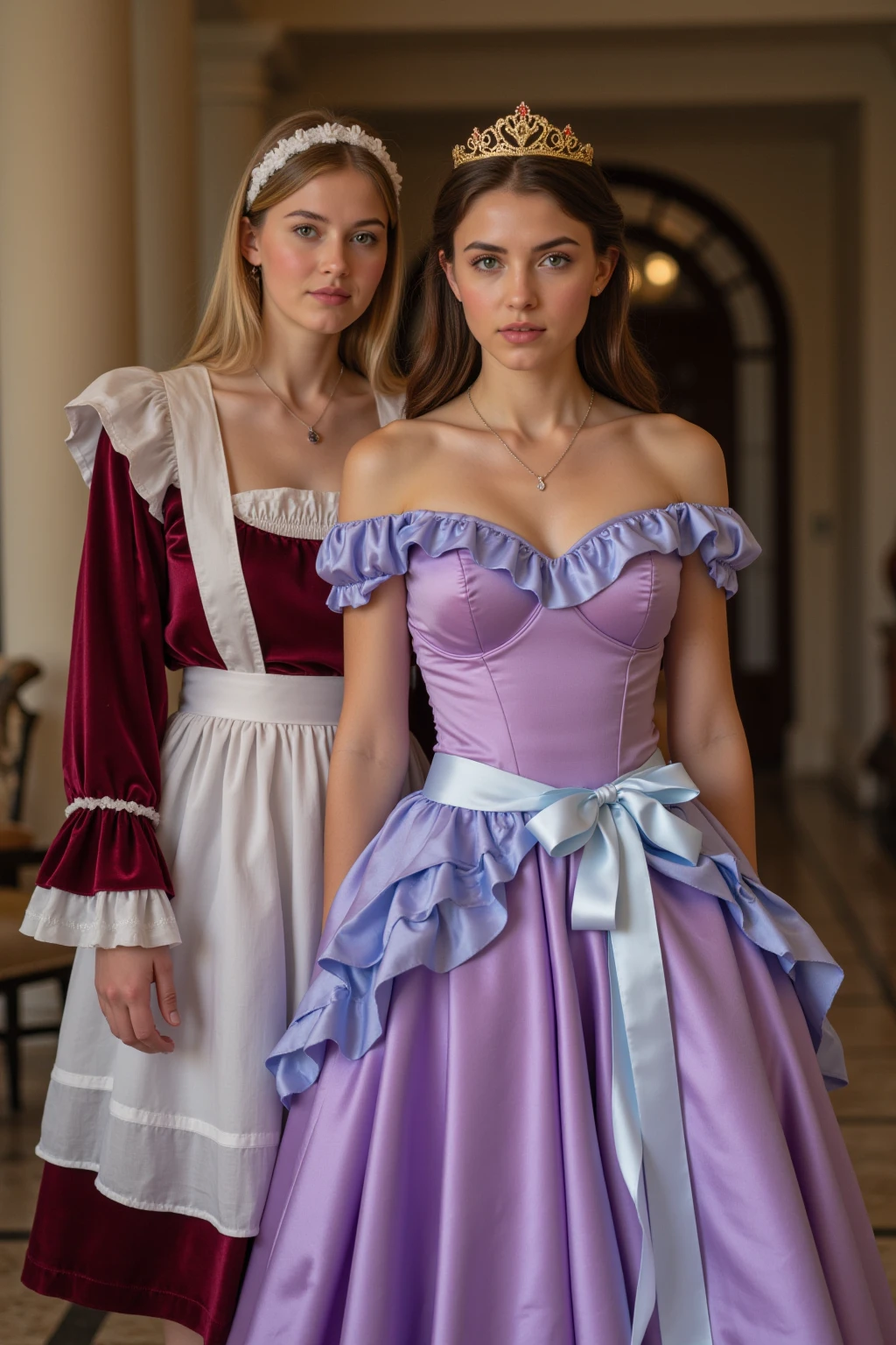 Une belle fille choisit une élégante robe en velours à épaules dénudées et fendue jusqu'aux cuisses. Une étole en fausse fourrure ajoute une touche de glamour. Ambiant: Le dîner-croisière est illuminé par de douces bougies, et les invités dégustent une cuisine gastronomique tout en naviguant sur les eaux hivernales. Le bruit des vagues douces et un cadre romantique. Elle a des cheveux bruns soyeux, gros yeux marrons, Beau visage, peau du visage brillante, sans impression, très beau modèle Instagram, image réaliste. composition dynamique, mouvement, ultra - détaillé, incroyablement détaillé, beaucoup de détails, détails et coups de pinceau étonnants, lisse