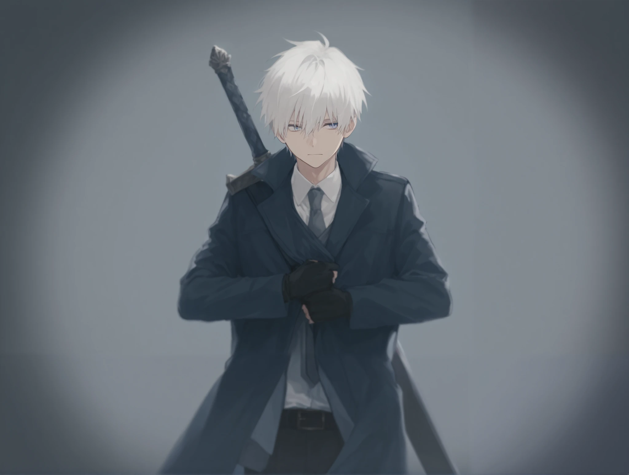 A white-haired man with a sword