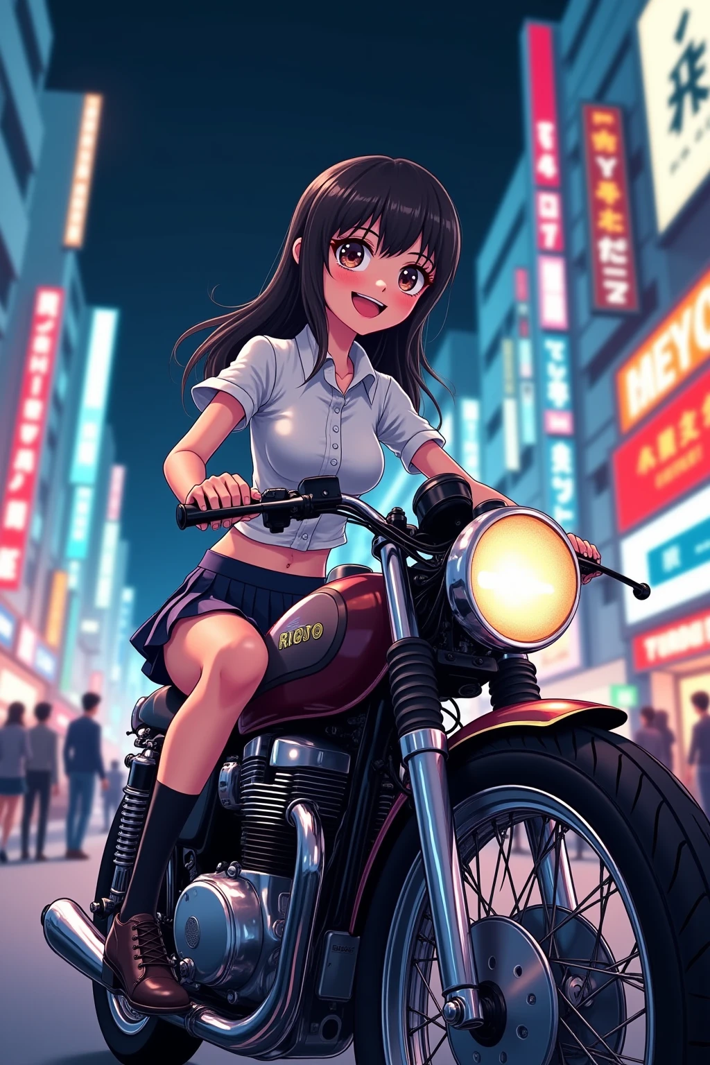 girl,grabbing wrist,(synthwave,sunset,shaded),(peaceful,chill,sparkles,indoors,outdoors,prettify),Futuristic City Background,Leaning back against a wall,Pigtail,cerulean Motorcycle Jacket,violet Jeans,LoL,Neck Leash ,(masterpiece,detailed,highres,vibrant:1.4) <lora:3shot:0.6>