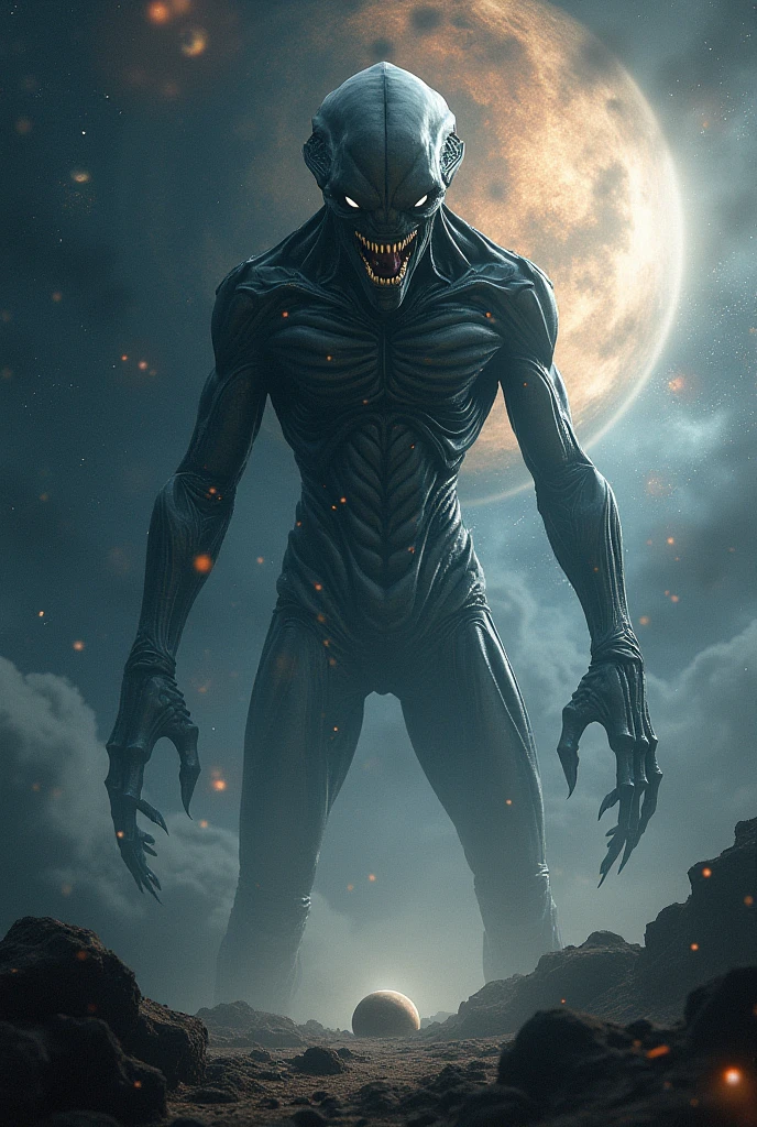 a giant alien monster attacking a city at night, highly detailed, ultra-realistic, 8k, cinematic lighting, dramatic angles, glowing alien eyes, destructive city landscape, neon city lights, dark moody atmosphere, cinematic camera angles
