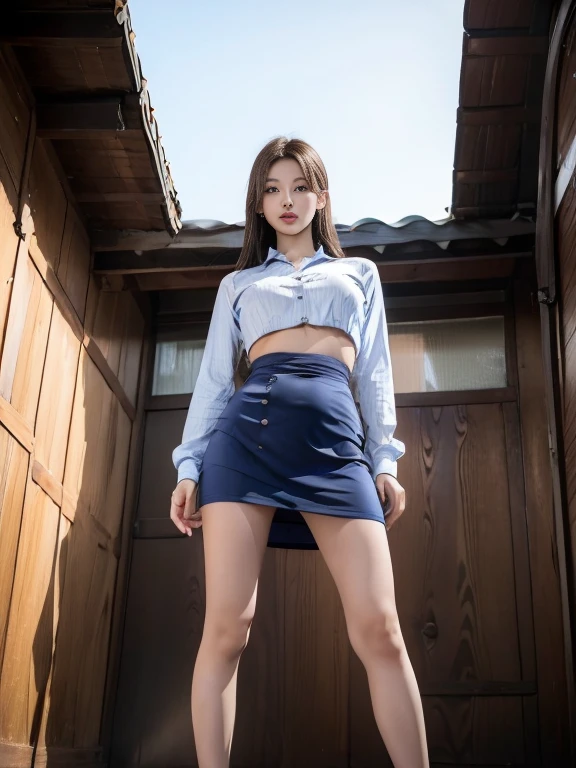 ((of the highest quality, 8K, masutepiece: 1.3, Raw photo)), Sharp Focus: 1.2, (1 AESPA Girl :1.1), Solo, (Realistic, Photorealistic: 1.37), (Face Focus: 1.1), Cute face, hyperdetailed face, Short messy hair, slender, (((Lifting skirt while standing to show off panties to me)))