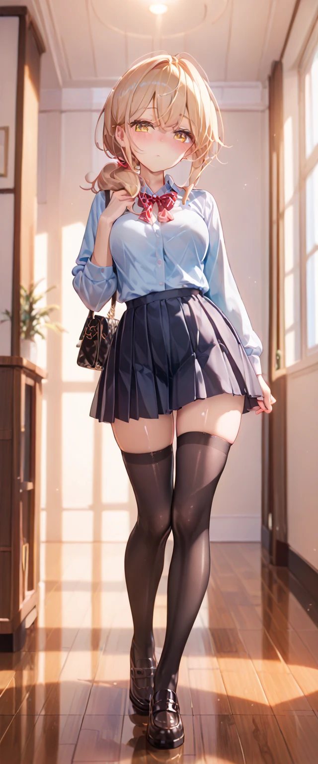there is a woman in a skirt and shirt posing for a picture, Surrealism female students, Surrealism female students, thighhighs and skirt, Kantai collection style, Japanese school uniform, Realistic schoolgirl, wearing skirt and high socks, female student, cute female student, of a schoolgirl posing, ecchi style, Anime girl cosplay, dressed as schoolgirl