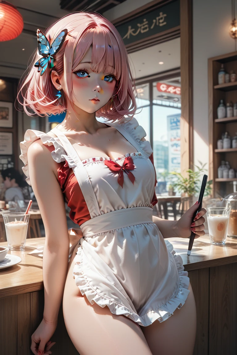 mahoushoujo, ****, girl， , young girl, young face, Brown eyes, Pink lips，pink hair, maho shoujo hairstyle, lush ponytail, (Create a great atmosphere)，Mahou Shoujo pink dress, Mahou Shoujo short dress, Panties under the skirt are visible, her dress is too small for her, her dress gives a view of her pussy in panties, Perfect skin, (One, full figure), Full of texture, Hot rendering, Immersive visual pleasure，((Best quality)), ((the masterpiece)), maximum resolution, Multilayer textures， ultra - detailed， Illustration，（super detailed face)，（this is the perfect face）， finely detailed textures， Ultra HD display with detail， excellent image quality，Perfect fit and harmonious tones，deep lines，Precise strokes，A strong sense of three-dimensionality， Wonderful color scheme，complex parts