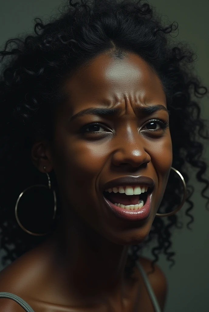 Black lady screaming in a restaurant